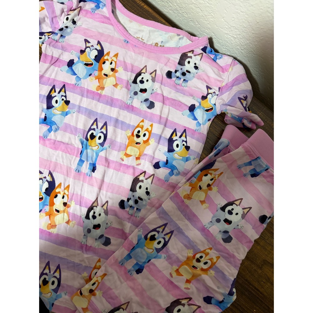 Little Sleepies Bluey Bamboo Viscose Pajama Set Pink Purple Striped Kids 5/6